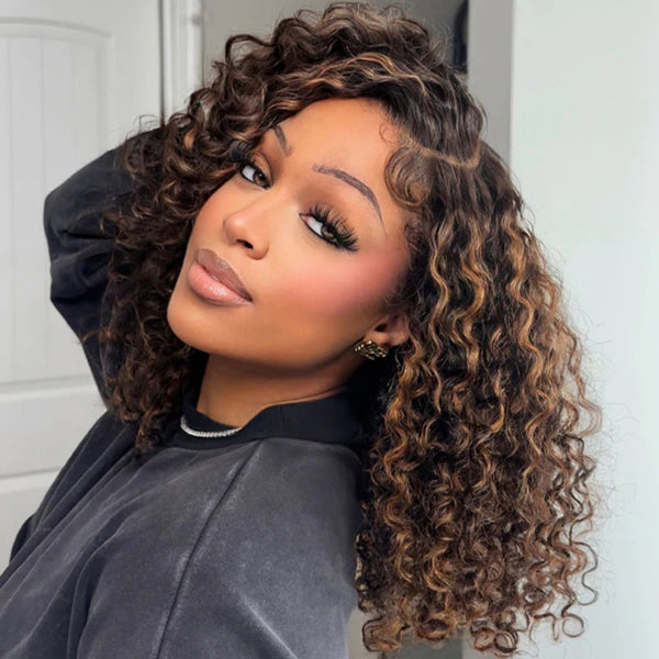 7X5 Drawstring  Pre-Cut Swiss Lace Closure Highlgiht Wig - Water Wave
