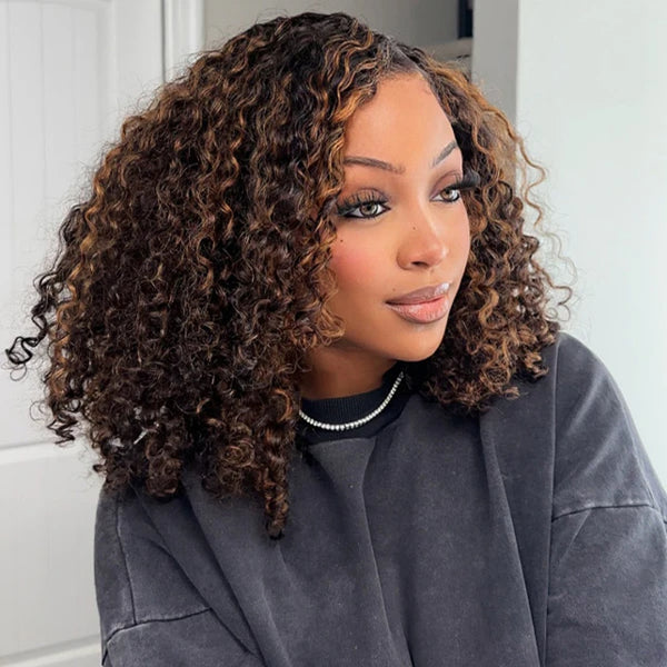 7X5 Drawstring  Pre-Cut Swiss Lace Closure Highlgiht Wig - Water Wave