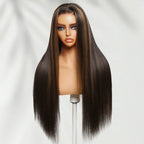7X5 Drawstring  Pre-Cut Swiss Lace Closure Highlgiht Wig - Yaki Straight