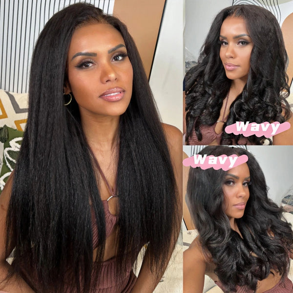 Upgraded Full Lace Wig (All Lace No Mesh) Transparent Lace Human Hair Wig with Invisible Strap Yaki Straight