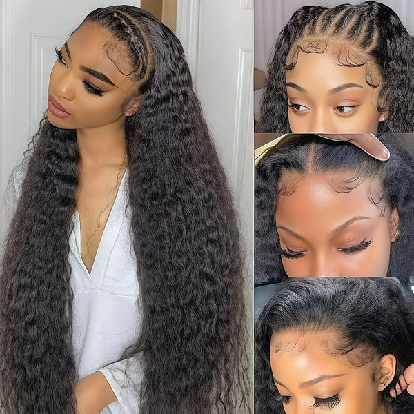 Upgraded Full Lace Wig (All Lace No Mesh) Transparent Lace Human Hair Wig with Invisible Strap Deep Wave