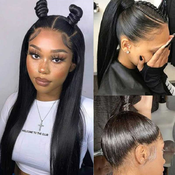 Upgraded Full Lace Wig (All Lace No Mesh) Transparent Lace Human Hair Wig with Invisible Strap Straight