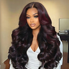 13x4/13x6 Transparent Lace Pre-plucked Dark #99J Burgundy Human Hair Body Wave Wig