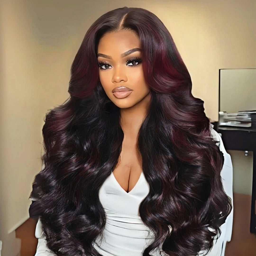 13x4/13x6 Transparent Lace Pre-plucked Dark #99J Burgundy Human Hair Body Wave Wig