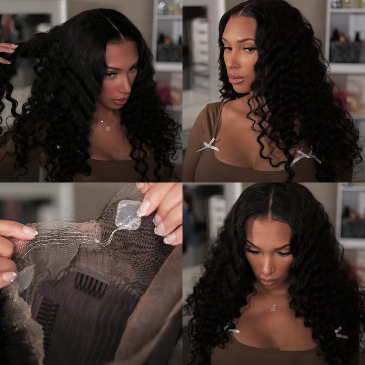 PRE-CUT EAR TAB 360 Lace “Mini-Knotless” Swiss Lace Deep Loose Wave Human Hair Wig with Invisible Adjustable Strap