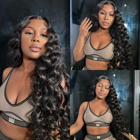 PRE-CUT EAR TAB 360 Lace “Mini-Knotless” Swiss Lace Loose Deep Wave with Invisible Adjustable Strap
