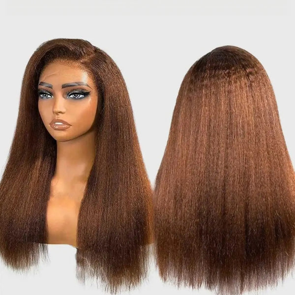 370 Fitted Cap Swiss Lace 4c Edge Brown Colored Wig With Invisible Adjustable Strap