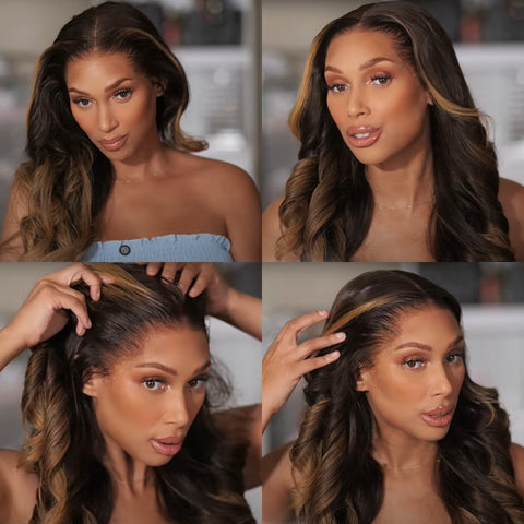 "Mini Knotless"13x6 Fitted Cap Glueless HD Lace Lagos Hairline Body Wave Wig Ombre Highlight