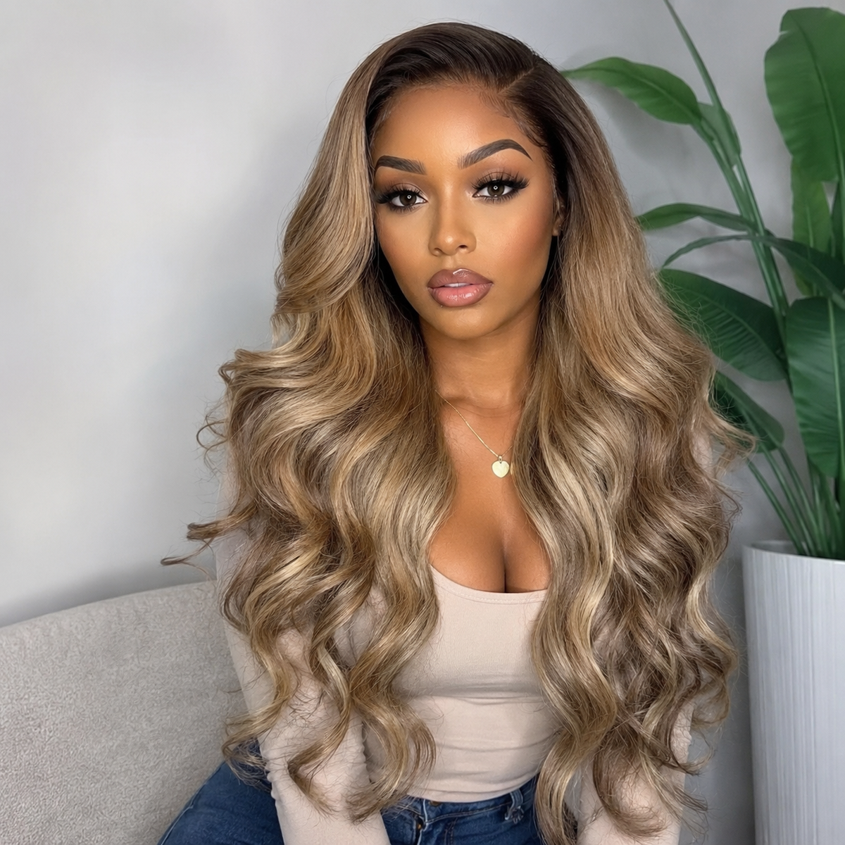 370 Fitted Cap Swiss Lace Ombre Colored Wig With Invisible Adjustable Strap