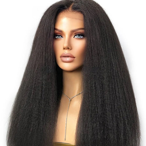 7X5 Drawstring  Pre-Cut Swiss Lace Closure Wig - Kinky Straight