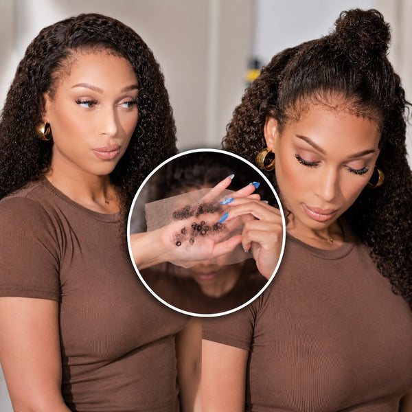 PRE-CUT EAR TAB 360 Lace Swiss Lace Jerry Curly Brown Color With Invisible Adjustable Strap And Curly Edges All Around