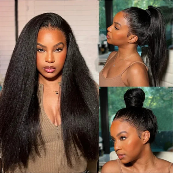 Upgraded Full Lace Wig (All Lace No Mesh) Transparent Lace Human Hair Wig with Invisible Strap Yaki Straight