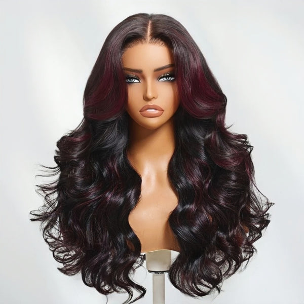 13x4/13x6 Transparent Lace Pre-plucked Dark #99J Burgundy Human Hair Body Wave Wig