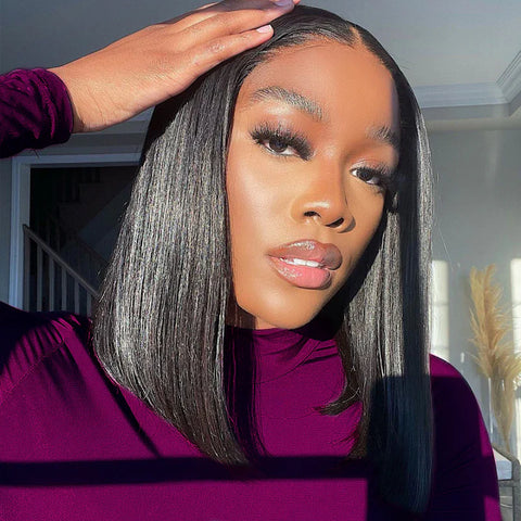 Blunt Cut Bob Wig Lace Front  Straight Bob Fake Scalp Wigs