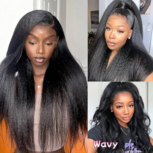 Upgraded Full Lace Wig (All Lace No Mesh) Transparent Lace Human Hair Wig with Invisible Strap Kinky Straight