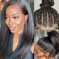 *New* Full Lace Swiss Lace Super Pre-Plucked Hairline Human Hair Brown Yaki Straight Wig With Invisible Strap