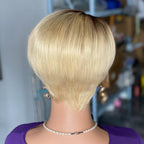 T4/613 Blonde Color Side Part Pixie Cut 5X5/13X4 Frontal Wig
