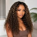 370 Fitted Cap Swiss Lace Wig Invisible Adjustable Strap Water Wave Highlight