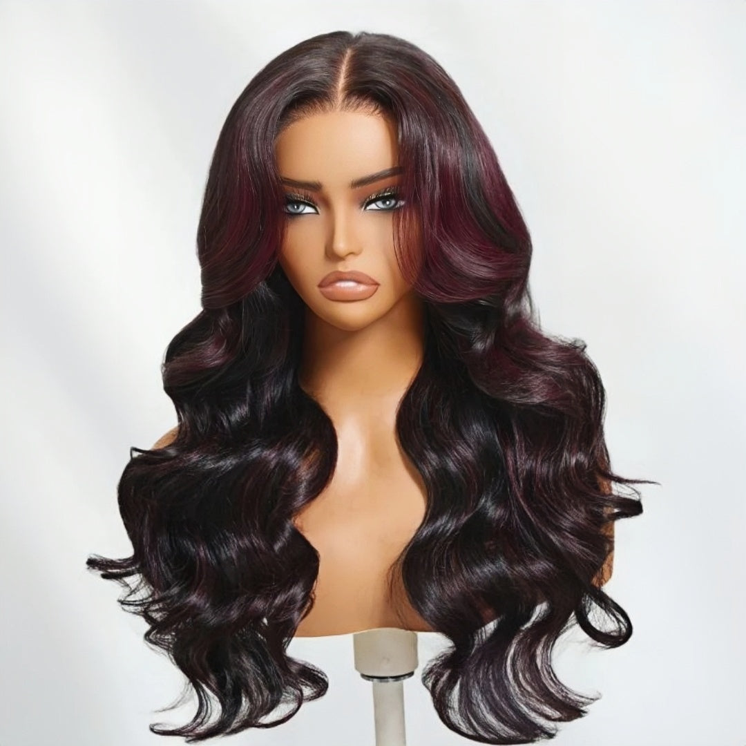 13x4/13x6 Transparent Lace Pre-plucked Dark #99J Burgundy Human Hair Body Wave Wig