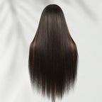 7X5 Drawstring  Pre-Cut Swiss Lace Closure Highlgiht Wig - Yaki Straight