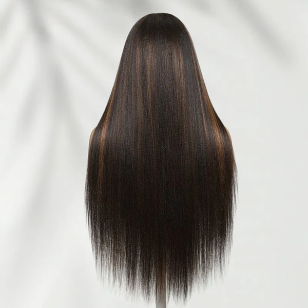 7X5 Drawstring  Pre-Cut Swiss Lace Closure Highlgiht Wig - Yaki Straight