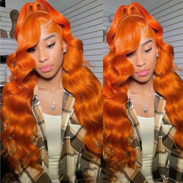13x4/13x6 Transparent Lace Pre-plucked Orange Ginger Body Wave Human Hair Wig