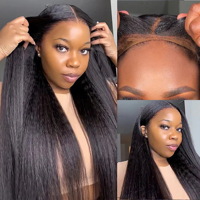 7X5 Drawstring  Pre-Cut Swiss Lace Closure Wig - Kinky Straight