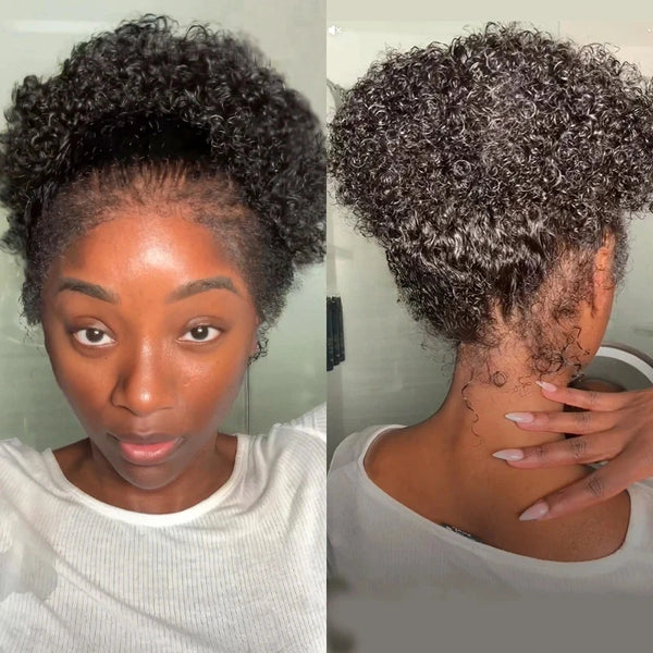 PRE-CUT EAR TAB 360 Lace Swiss Lace Kinky Curly With Invisible Adjustable Strap And Curly Edges All Around