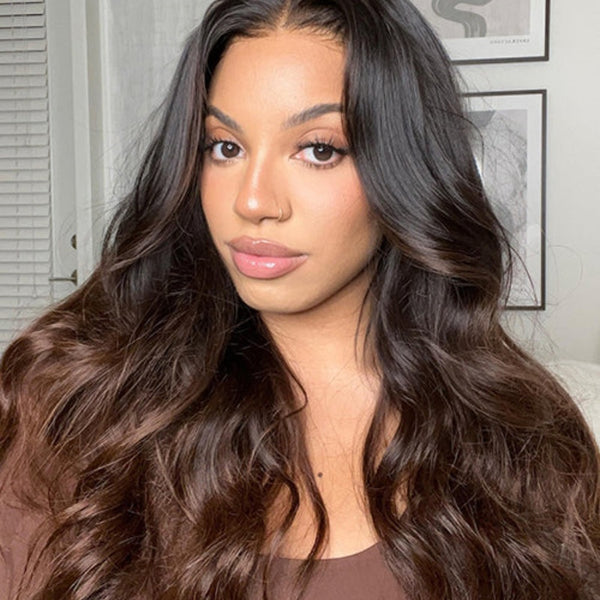 Ombre Brown "Mini Knotless" 13x6 HD Lace Super Pre-plucked Hairline Wig - Body Wave