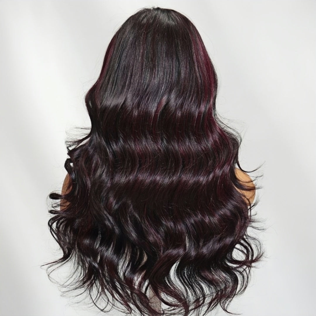 13x4/13x6 Transparent Lace Pre-plucked Dark #99J Burgundy Human Hair Body Wave Wig