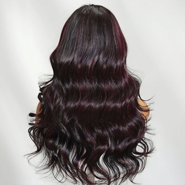13x4/13x6 Transparent Lace Pre-plucked Dark #99J Burgundy Human Hair Body Wave Wig