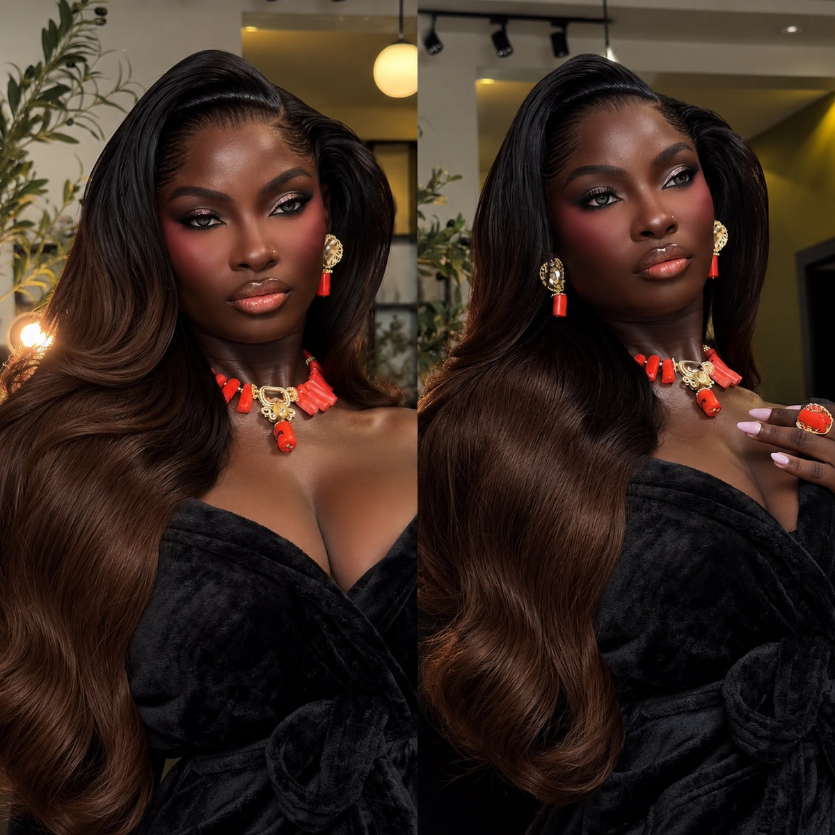 Pre-curled Pre-Lux PRESHAPED Natural Hairline 13x6 Lace Ombre Brown Body Wave Wig