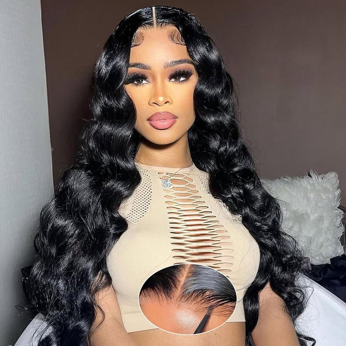 PRE-CUT EAR TAB 360 Lace “Mini-Knotless” Swiss Lace Body Wave With Invisible Adjustable Strap