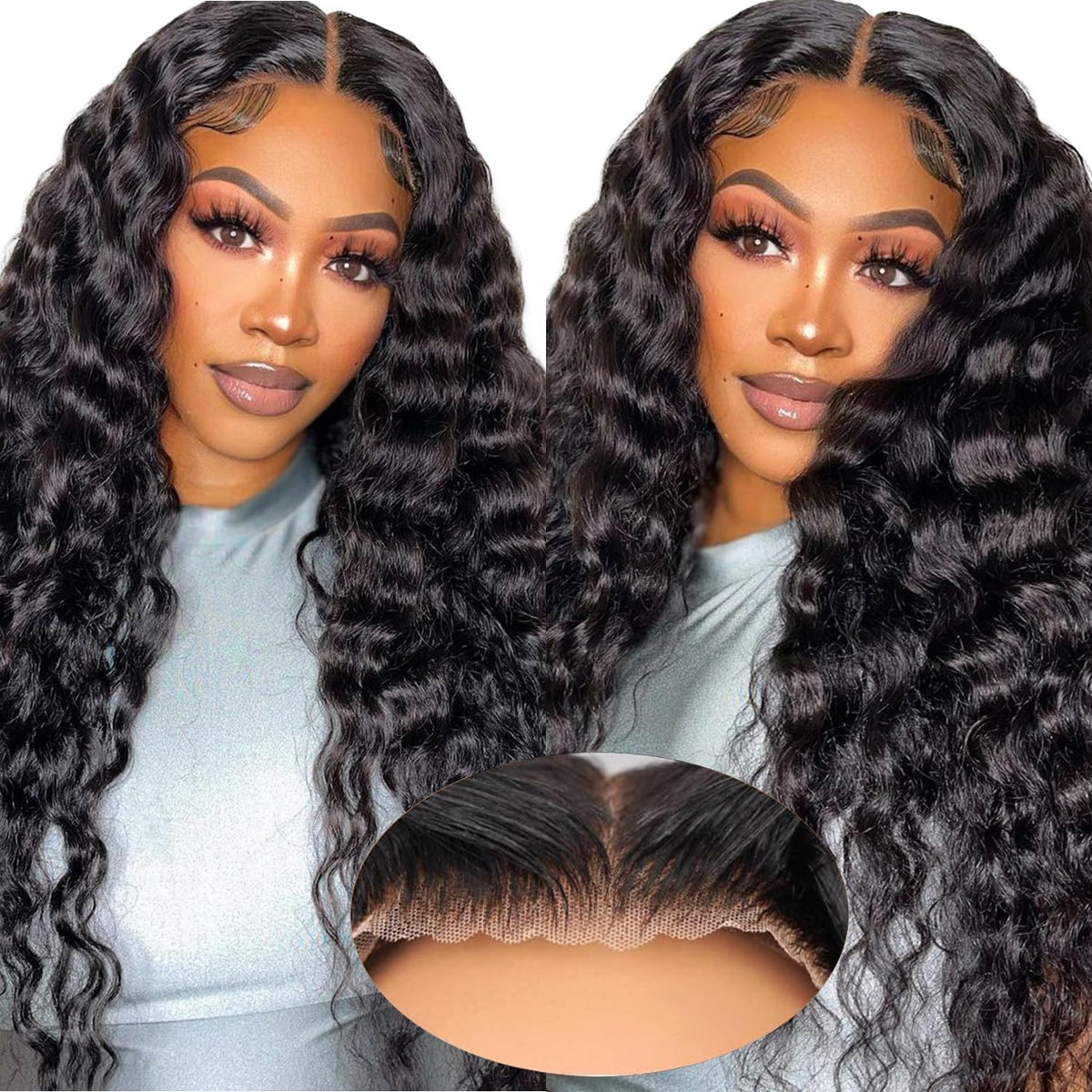 PRE-CUT EAR TAB 360 Lace “Mini-Knotless” Swiss Lace Loose Wave With Invisible Adjustable Strap