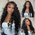 10x7 Max Parting Glueless Human Hair Drawstring Swiss Lace Wavy Wigs