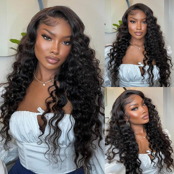 10x7 Max Parting Glueless Human Hair Drawstring Swiss Lace Wavy Wigs
