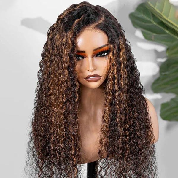 7X5 Drawstring  Pre-Cut Swiss Lace Closure Highlgiht Wig - Water Wave