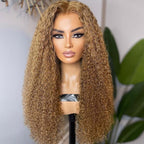 Blonde Color Swiss Lace 13x4 3D Full  Frontal Pre-Plucked Hairline Curly Wig