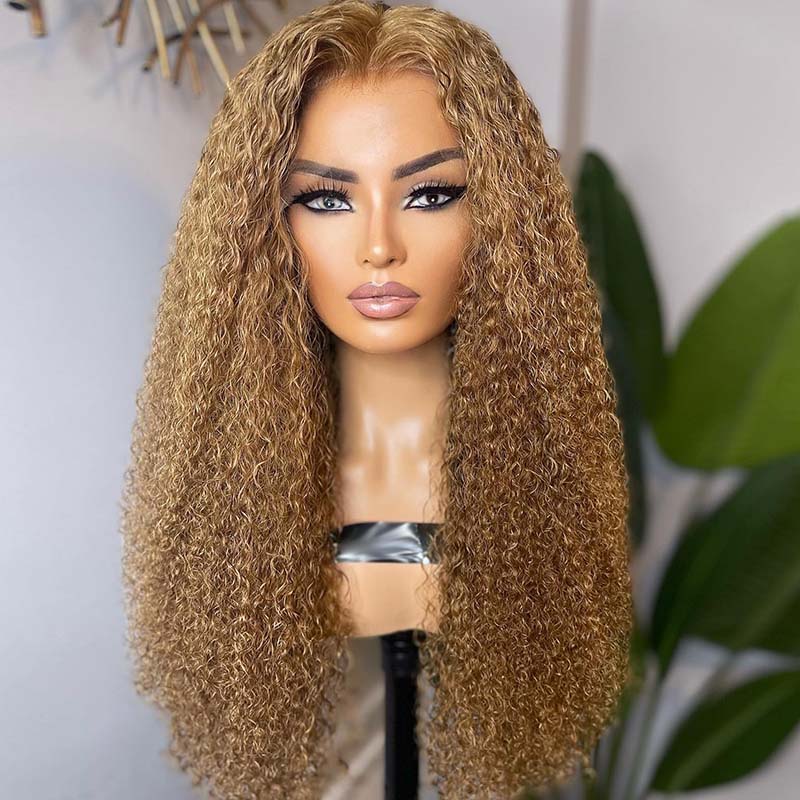 Blonde Color Swiss Lace 13x4 3D Full  Frontal Pre-Plucked Hairline Curly Wig
