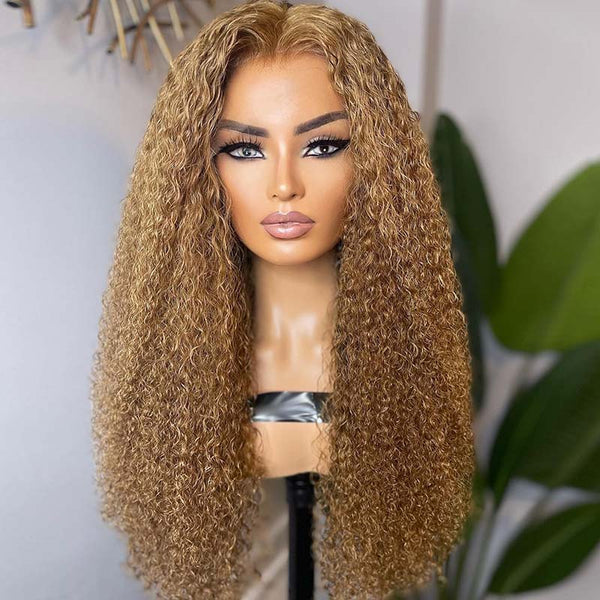 Blonde Color Swiss Lace 13x4 3D Full  Frontal Pre-Plucked Hairline Curly Wig