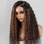 7X5 Drawstring  Pre-Cut Swiss Lace Closure Highlgiht Wig - Water Wave