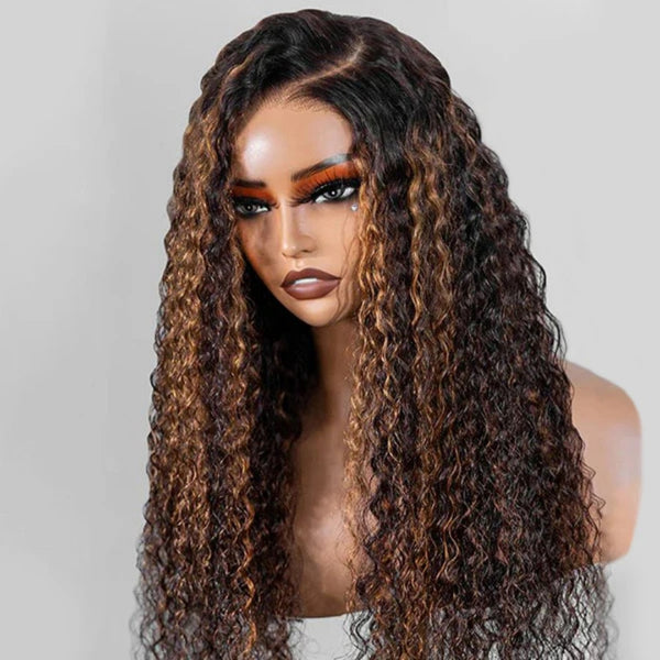 7X5 Drawstring  Pre-Cut Swiss Lace Closure Highlgiht Wig - Water Wave
