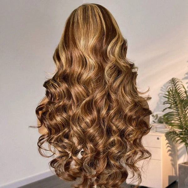 Honey Blonde Highlight "Mini Knotless" 13x6 HD Lace Super Pre-plucked Hairline Wig - Body Wave