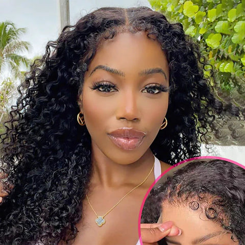Natural Curly Edge Skin Melt Lace Frontal Wig Deep Wave
