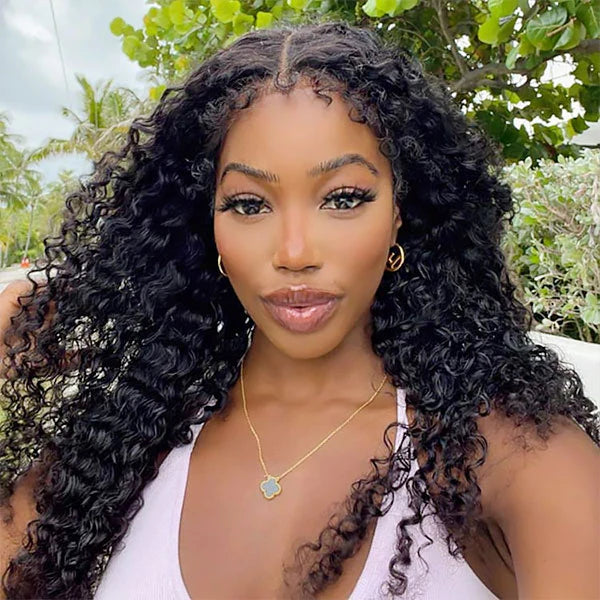 Natural Curly Edge Skin Melt Lace Frontal Wig Deep Wave