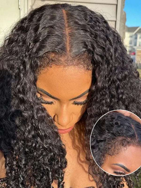 Natural Curly Edge Skin Melt Lace Frontal Wig Deep Wave