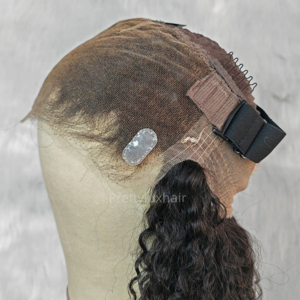 PRE-CUT EAR TAB 360 Lace “Mini-Knotless” Swiss Lace Kinky Straight with Invisible Adjustable Strap