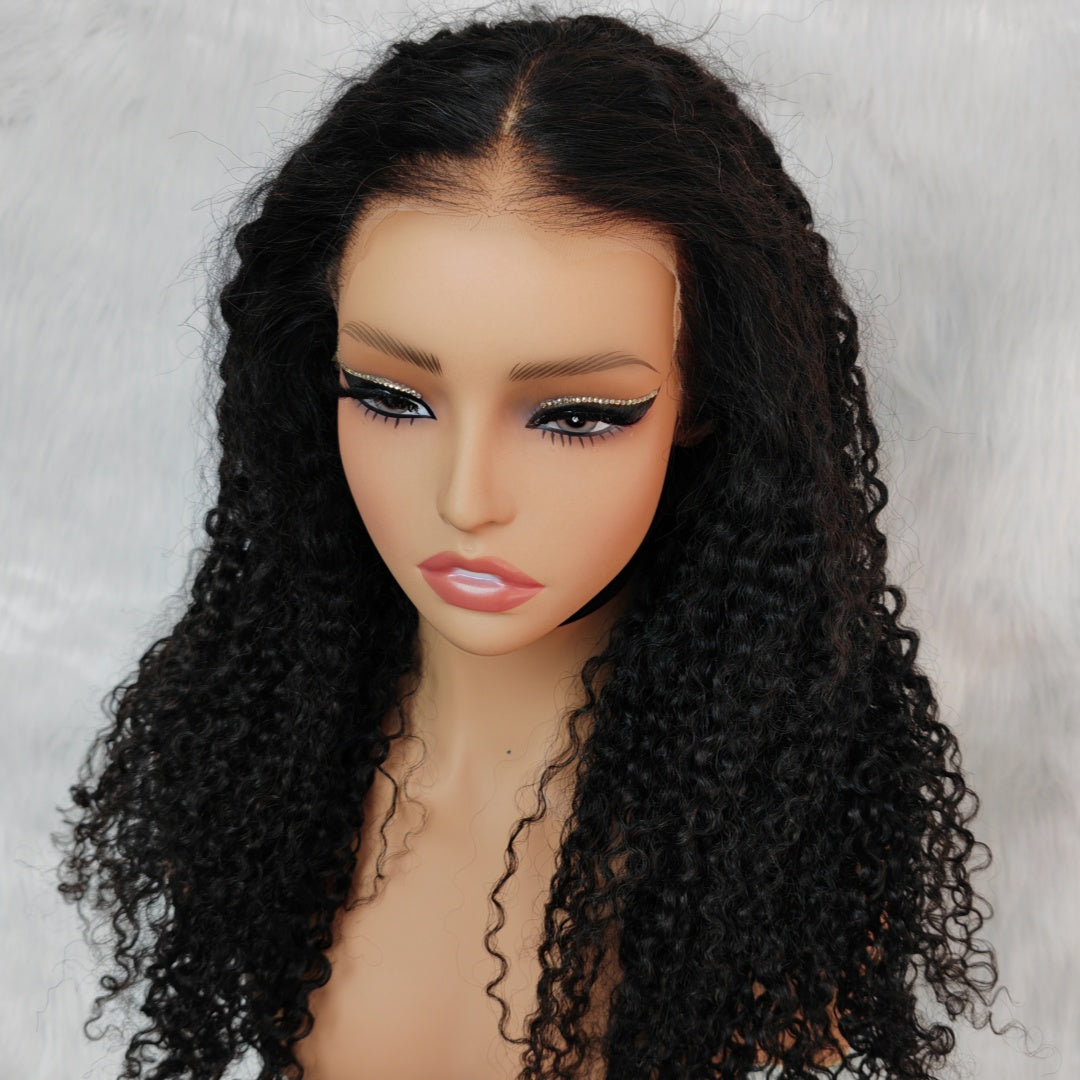PRE-CUT EAR TAB 360 Lace “Mini-Knotless” Swiss Lace Curly With Invisible Adjustable Strap