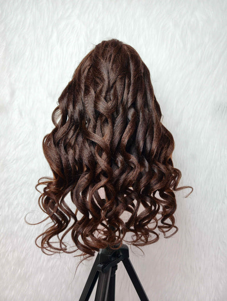13x6 Fitted Cap Glueless HD Lace Super Pre-Plucked Wig Brown Yaki Wave