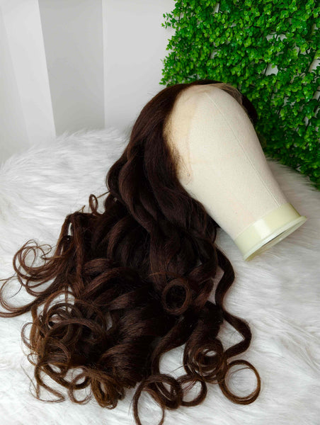 13x6 Fitted Cap Glueless HD Lace Super Pre-Plucked Wig Brown Yaki Wave